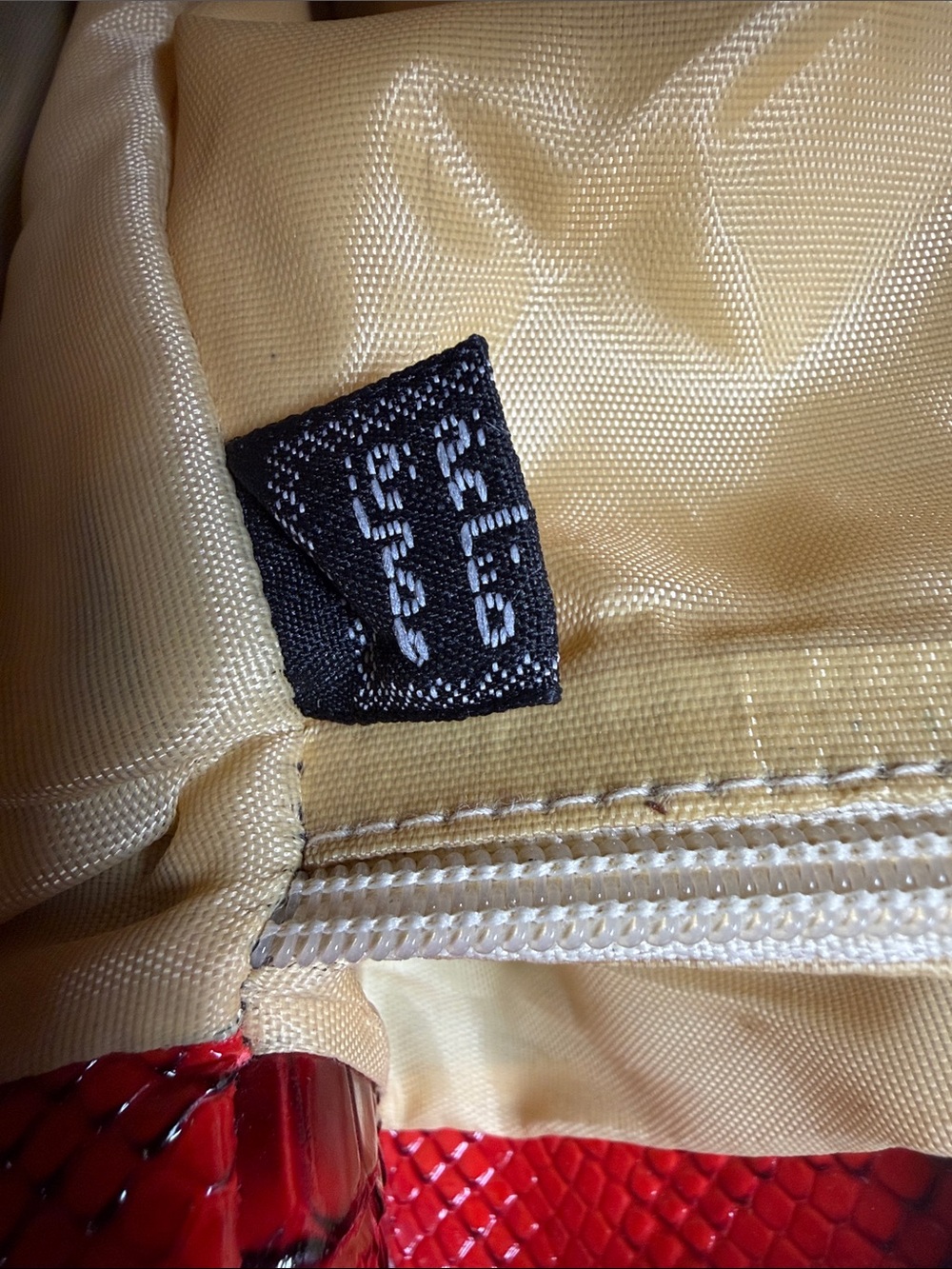 Red Snake-Embossed Shoulder Tote with Gold Hardware - Picture 11 of 14